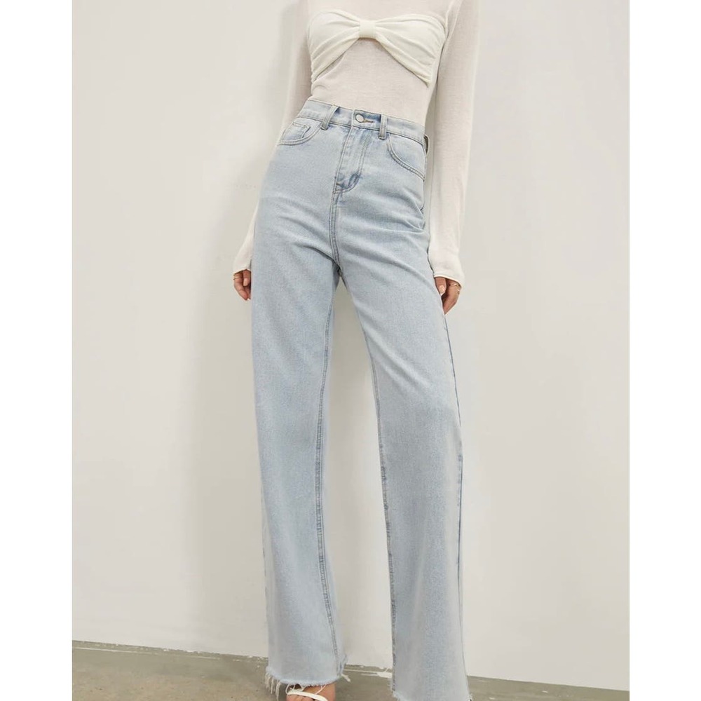 Commense Straight Leg Raw Hem Jeans